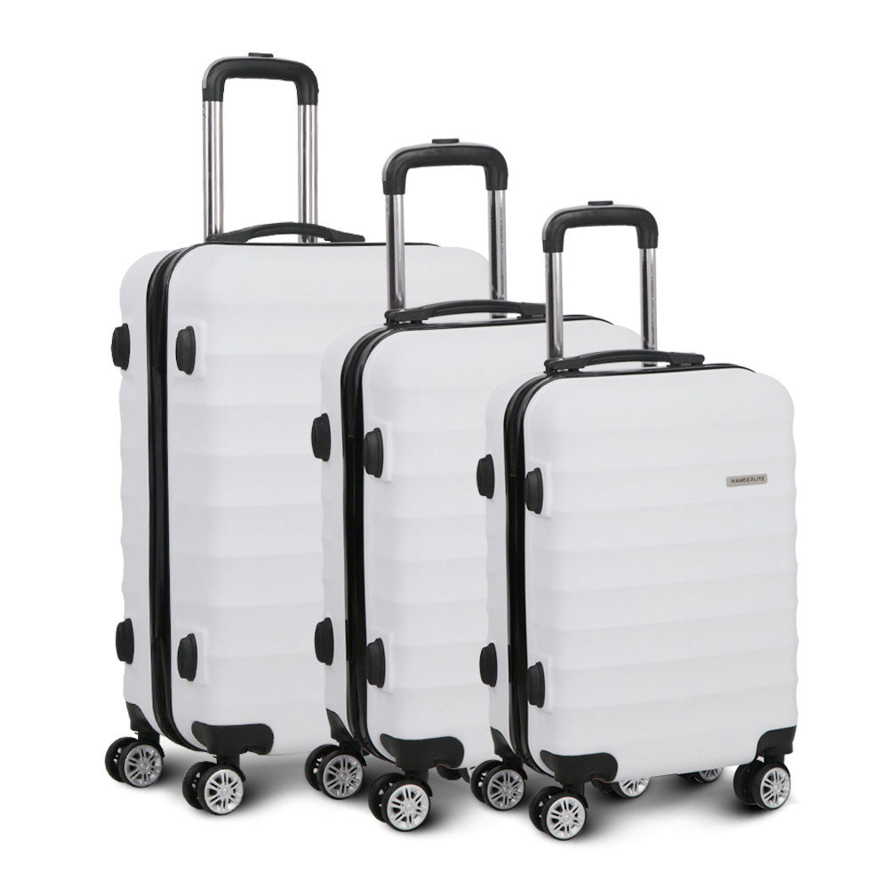 Wanderlite 3pcs Luggage Trolley Travel Suitcase Set TSA Hard Shell Case Strap White-Luggage-PEROZ Accessories