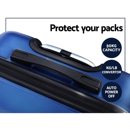 Wanderlite 3pc Luggage Trolley Travel Suitcase Set TSA Hard Shell Case Strap Blue-Luggage-PEROZ Accessories