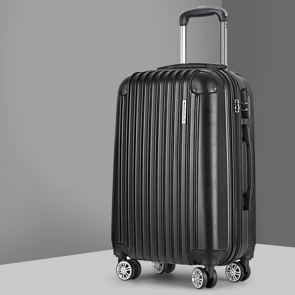 Wanderlite 20&quot; 55cm Luggage Trolley Travel Set Suitcase Carry On Hard Shell Case Sets Lightweight Black-Luggage-PEROZ Accessories