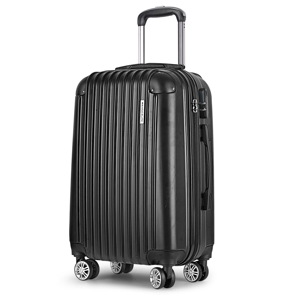 Wanderlite 24&quot; 66cm Luggage Trolley Travel Set Suitcase Carry On Hard Case TSA Lock Lightweight Black-Luggage-PEROZ Accessories