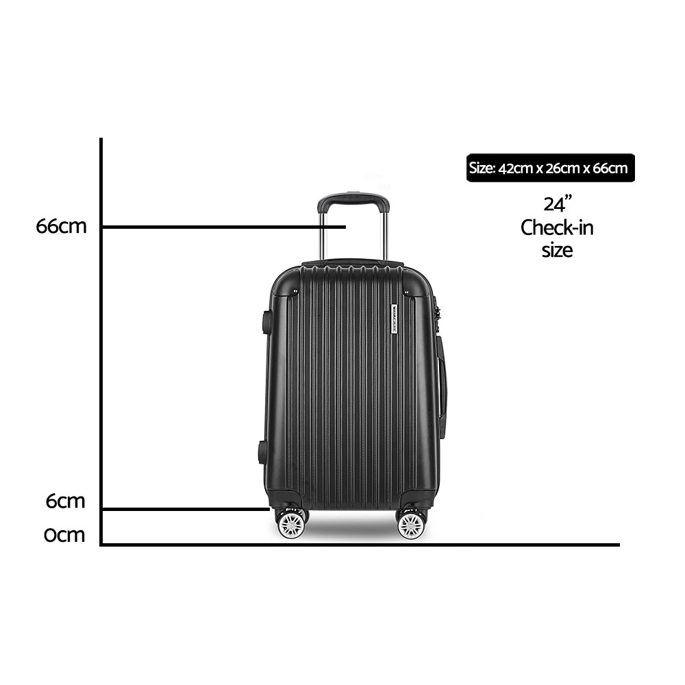 Wanderlite 24&quot; 66cm Luggage Trolley Travel Set Suitcase Carry On Hard Case TSA Lock Lightweight Black-Luggage-PEROZ Accessories