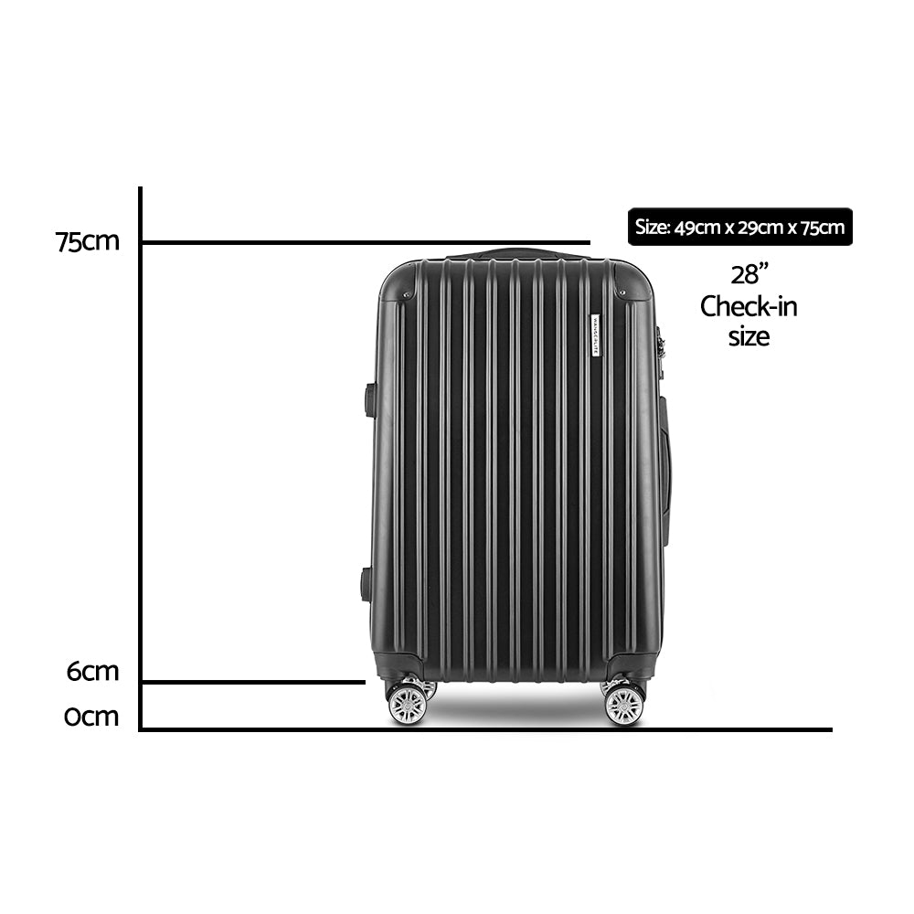 Wanderlite 28&quot; 75cm Luggage Trolley Travel Set Suitcase Carry On Hard Case TSA Lock Lightweight Black-Luggage-PEROZ Accessories