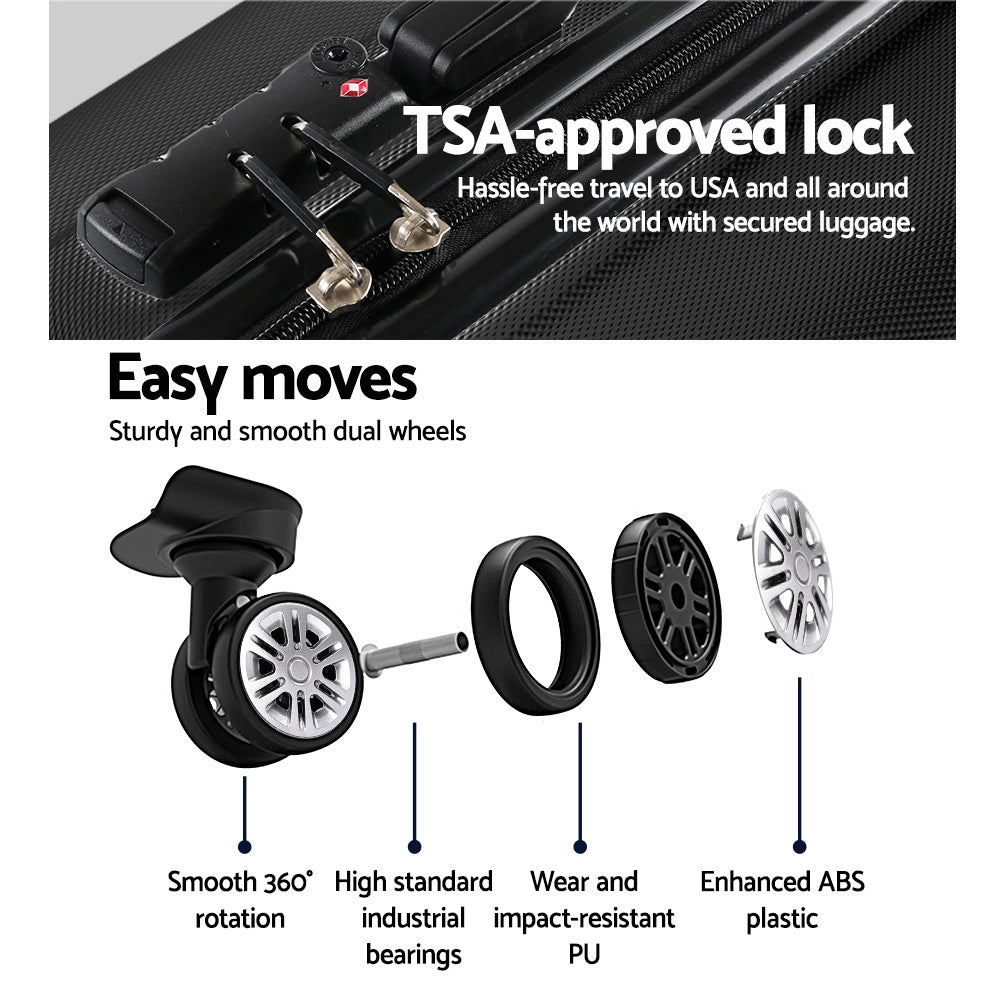 Wanderlite 28&quot; 75cm Luggage Trolley Travel Set Suitcase Carry On Hard Case TSA Lock Lightweight Black-Luggage-PEROZ Accessories