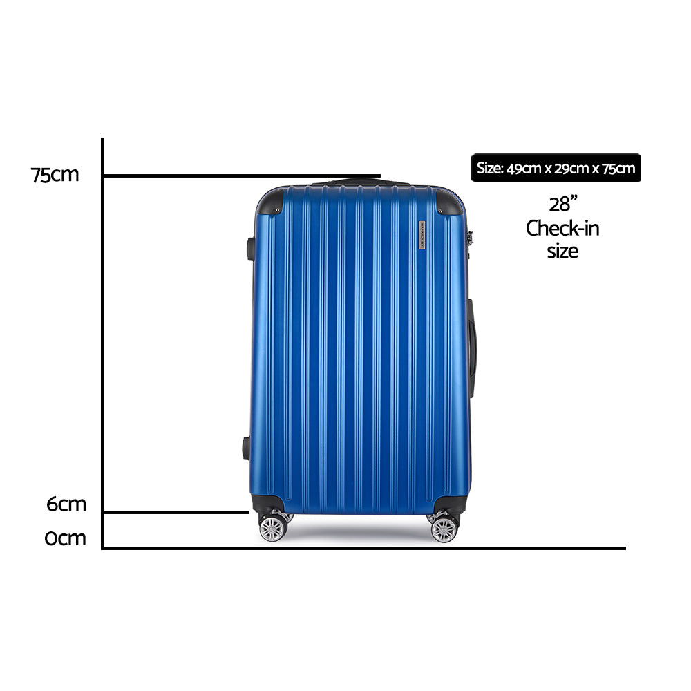 Wanderlite 28&quot; 75cm Luggage Trolley Travel Suitcase Set Carry On Hard Case TSA Lock Lightweight Blue-Luggage-PEROZ Accessories