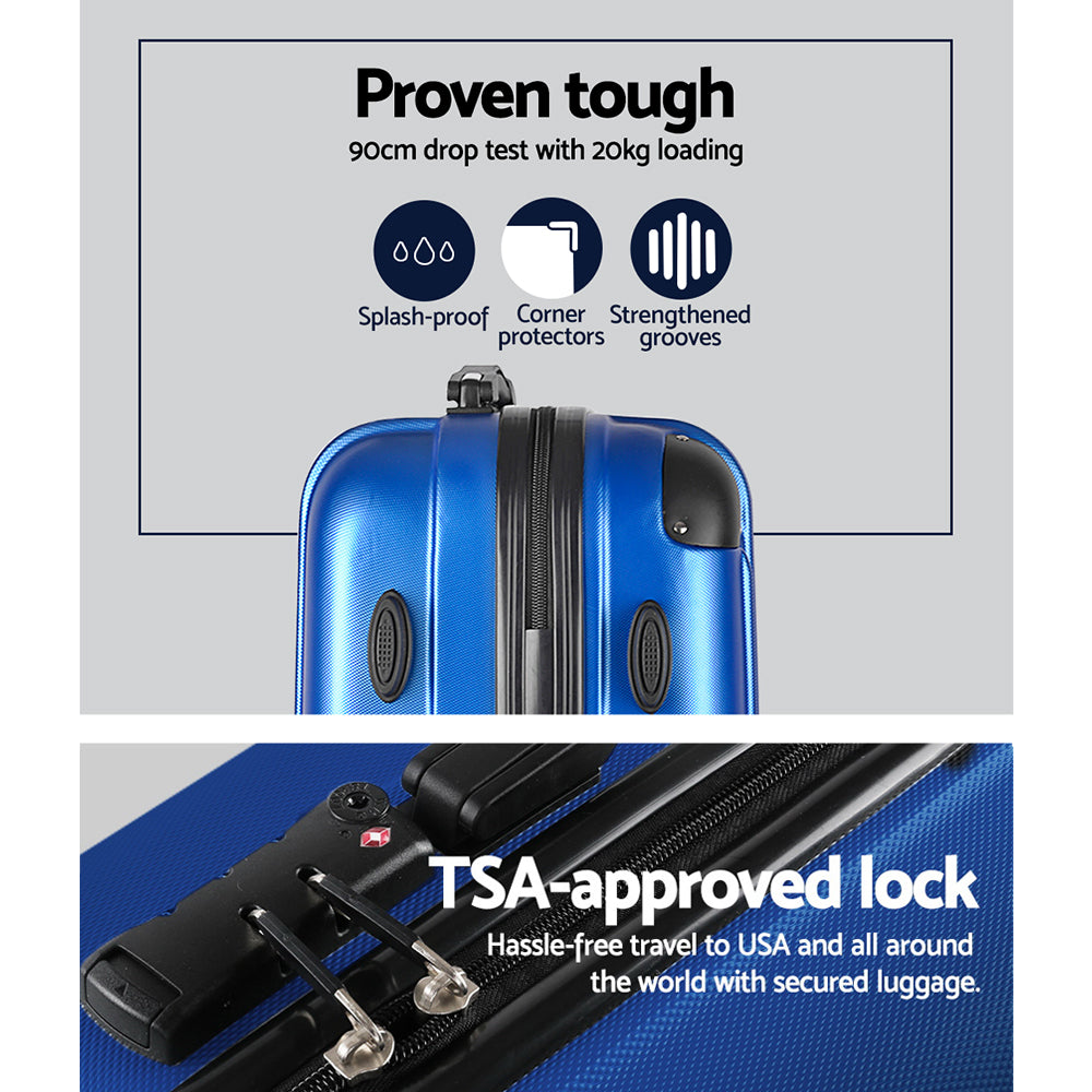 Wanderlite 28&quot; 75cm Luggage Trolley Travel Suitcase Set Carry On Hard Case TSA Lock Lightweight Blue-Luggage-PEROZ Accessories