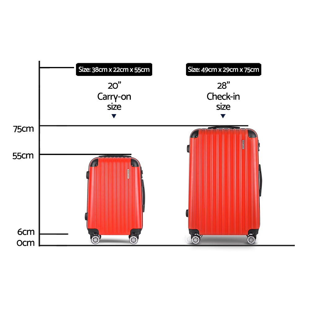 Wanderlite 2pc Luggage Trolley Travel Set Suitcase Carry On TSA Hard Case Lightweight Red-Luggage-PEROZ Accessories