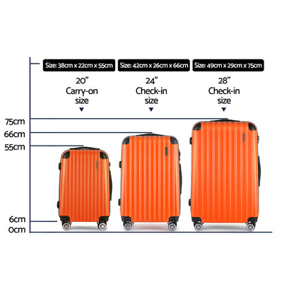 Wanderlite 3pc Luggage Sets Trolley Travel Suitcases TSA Hard Case Orange-Luggage-PEROZ Accessories