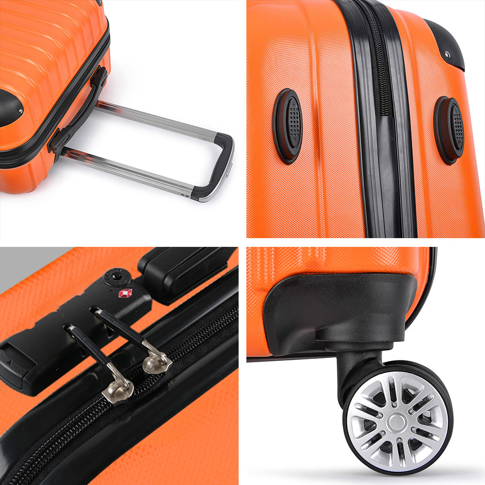 Wanderlite 3pc Luggage Trolley Travel Set Suitcase Carry On TSA Lock Hard Case Lightweight Orange-Luggage-PEROZ Accessories