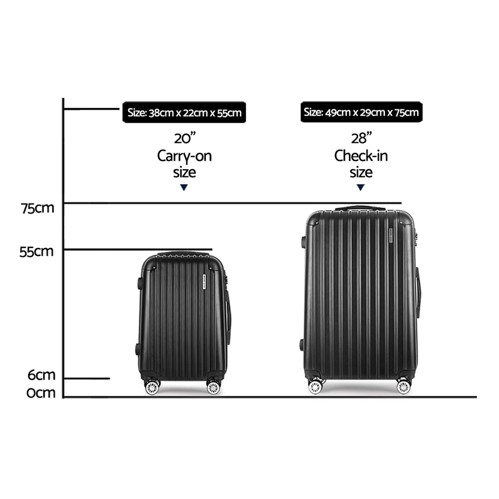 Wanderlite 2pcs Luggage Trolley Set Travel Suitcase Carry On Hard Case Lightweight Black-Luggage-PEROZ Accessories