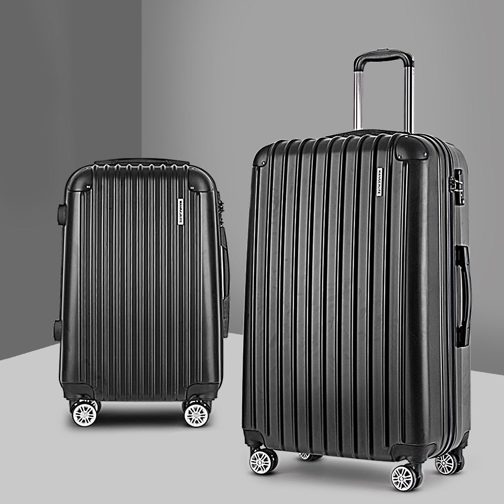 Wanderlite 2pcs Luggage Trolley Set Travel Suitcase Carry On Hard Case Lightweight Black-Luggage-PEROZ Accessories