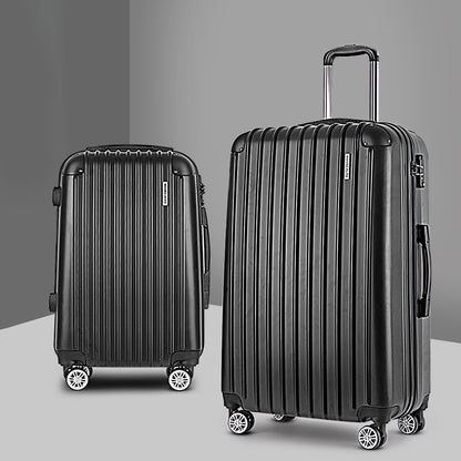 Wanderlite 2pcs Luggage Trolley Set Travel Suitcase Carry On Hard Case Lightweight Black-Luggage-PEROZ Accessories