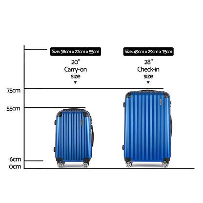 Wanderlite 2pcs Luggage Trolley Set Travel Suitcase Hard Case Carry On Bag Blue-Luggage-PEROZ Accessories