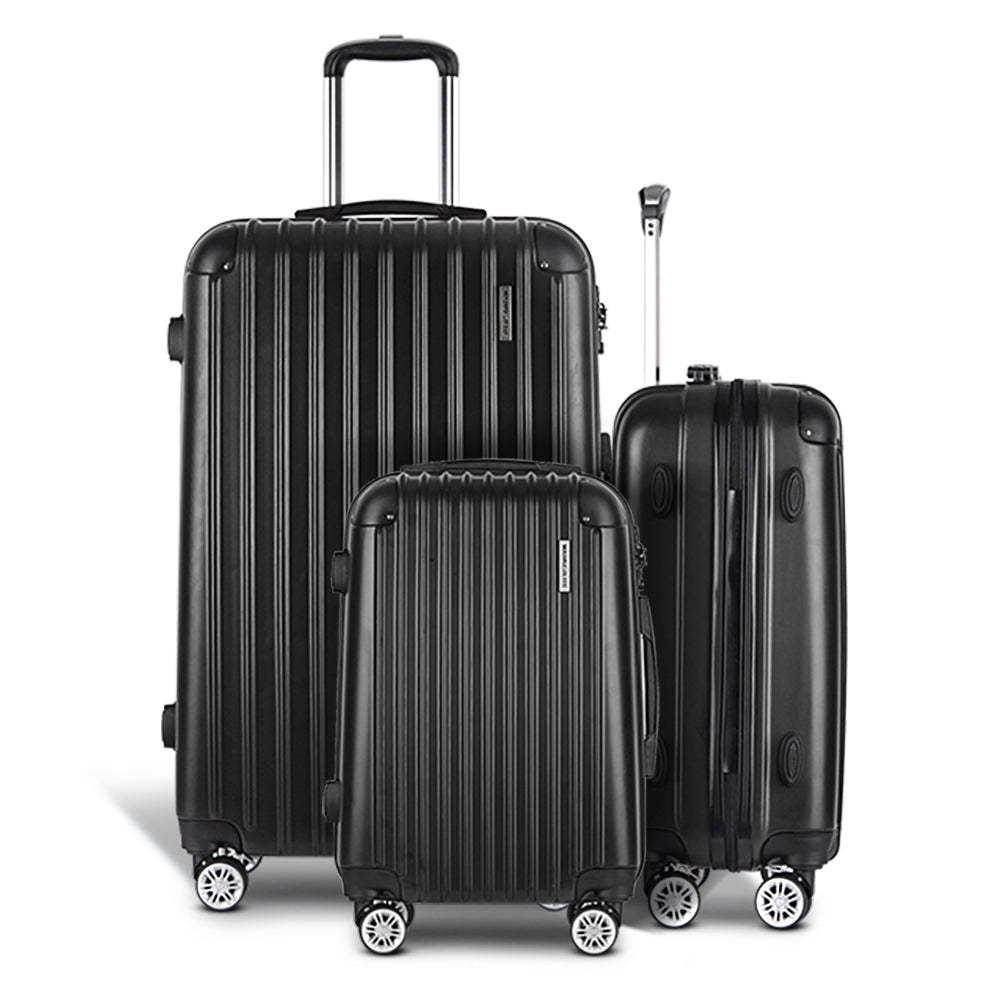 Wanderlite 3pcs Luggage Trolley Set Travel Suitcase Hard Case Carry On Bag Black-Luggage-PEROZ Accessories