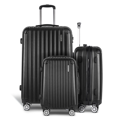 Wanderlite 3pcs Luggage Trolley Set Travel Suitcase Hard Case Carry On Bag Black-Luggage-PEROZ Accessories