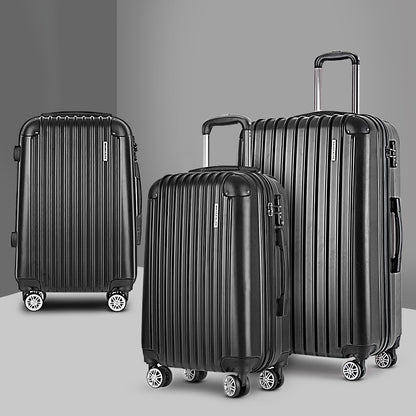 Wanderlite 3pcs Luggage Trolley Set Travel Suitcase Hard Case Carry On Bag Black-Luggage-PEROZ Accessories