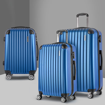 Wanderlite 3pcs Luggage Trolley Set Travel Suitcase Hard Case Carry On Bag Blue-Luggage-PEROZ Accessories