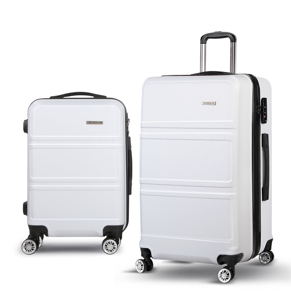 Wanderlite 2pc Luggage Trolley Set Suitcase Travel TSA Carry On Hard Case Lightweight White-Luggage-PEROZ Accessories