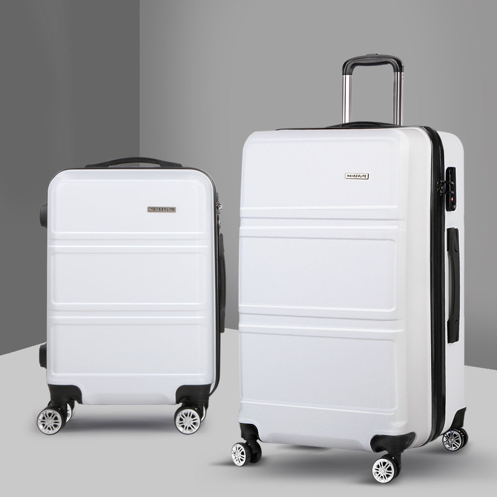 Wanderlite 2pc Luggage Trolley Set Suitcase Travel TSA Carry On Hard Case Lightweight White-Luggage-PEROZ Accessories
