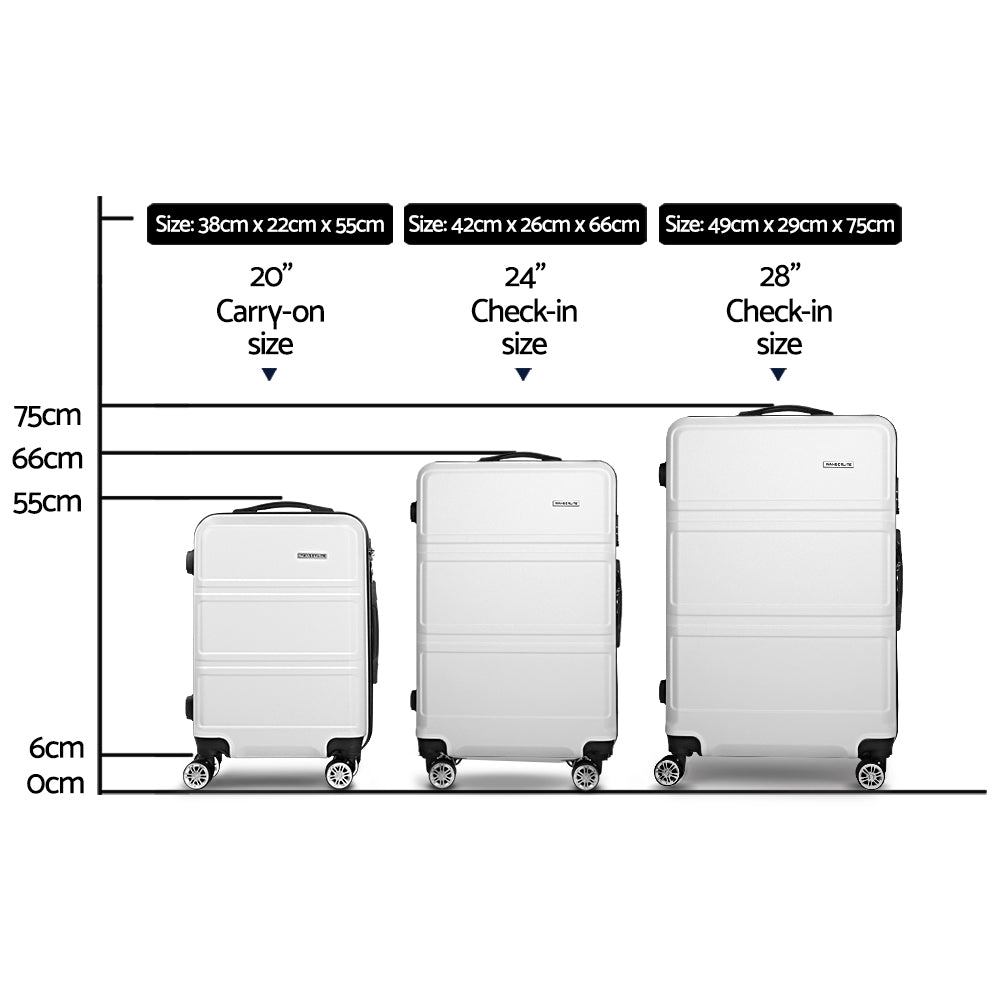 Wanderlite 3pc Luggage Trolley Set Suitcase Travel TSA Carry On Hard Case Lightweight White-Luggage-PEROZ Accessories