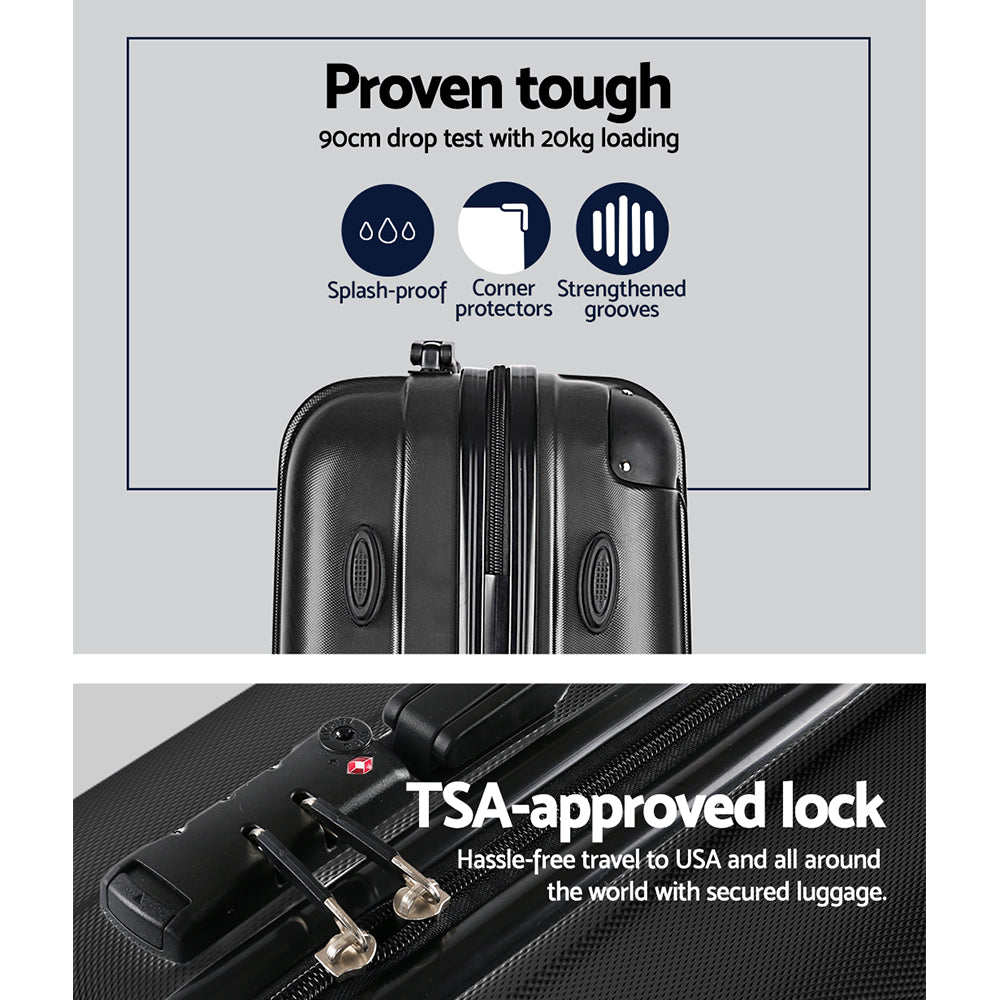 Wanderlite 3pcs LuggageTrolley Set Travel Suitcase Storage Organiser Carry On Hard Case TSA Lightweight Black-Luggage-PEROZ Accessories