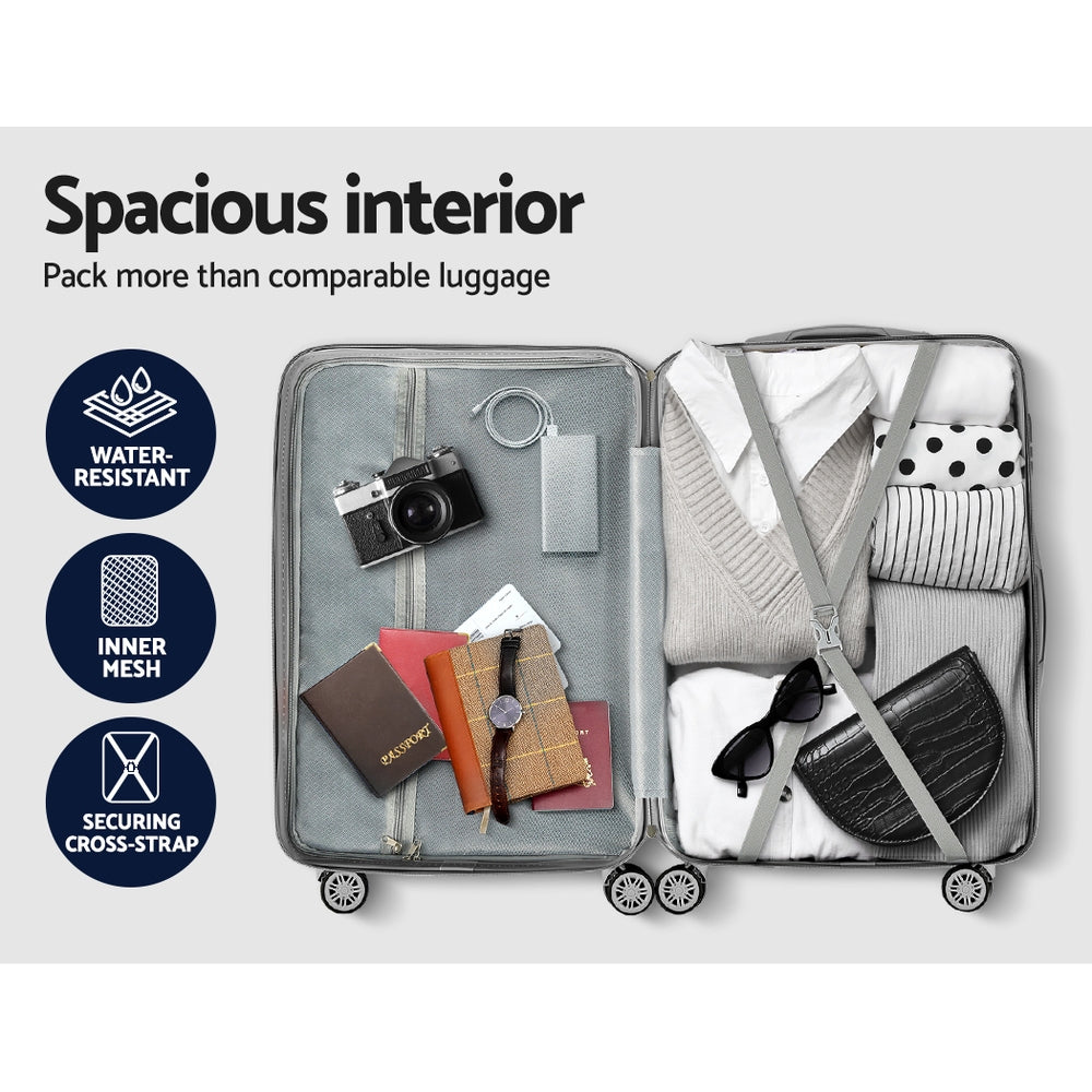 Wanderlite 75cm 3pc Luggage Trolley Suitcase Sets Travel TSA Hard Case Silver-Luggage-PEROZ Accessories