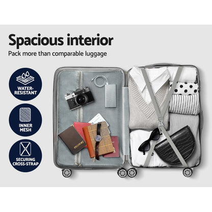 Wanderlite 75cm 3pc Luggage Trolley Suitcase Sets Travel TSA Hard Case Silver-Luggage-PEROZ Accessories