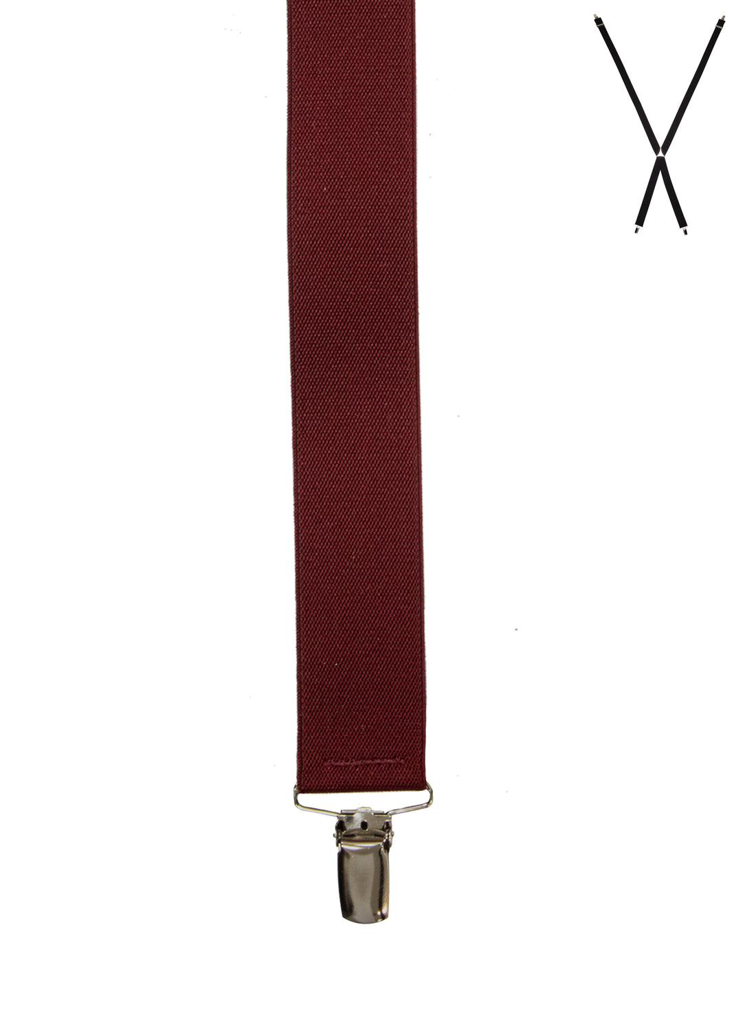 BRACES. X-Back with Nickel Clips. Plain Burgundy. 35mm width.-Braces-PEROZ Accessories