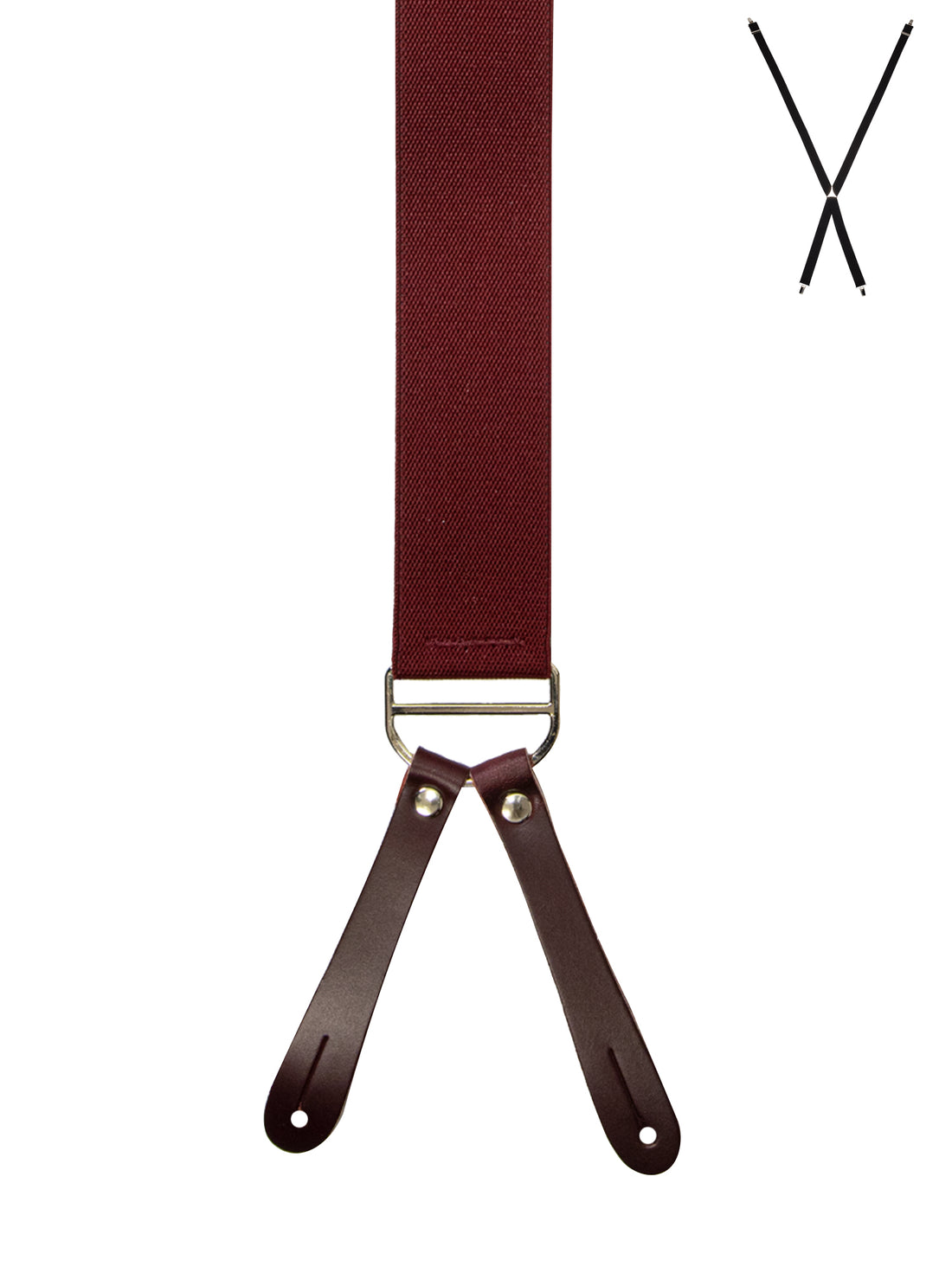 BRACES. X-Back with Leather Ends. Plain Burgundy. 35mm width.-Braces-PEROZ Accessories