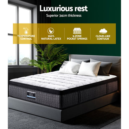Giselle Single Bed Mattress 9 Zone Pocket Spring Latex Foam Medium Firm 34cm-Furniture &gt; Mattresses-PEROZ Accessories