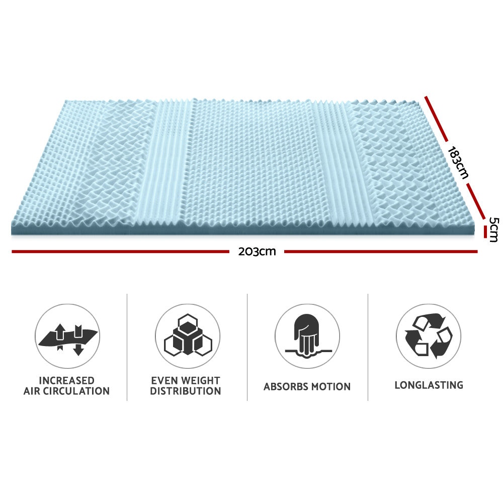 Giselle Bedding Cool Gel 7-zone Memory Foam Mattress Topper w/Bamboo Cover 5cm - King-Furniture &gt; Mattresses-PEROZ Accessories