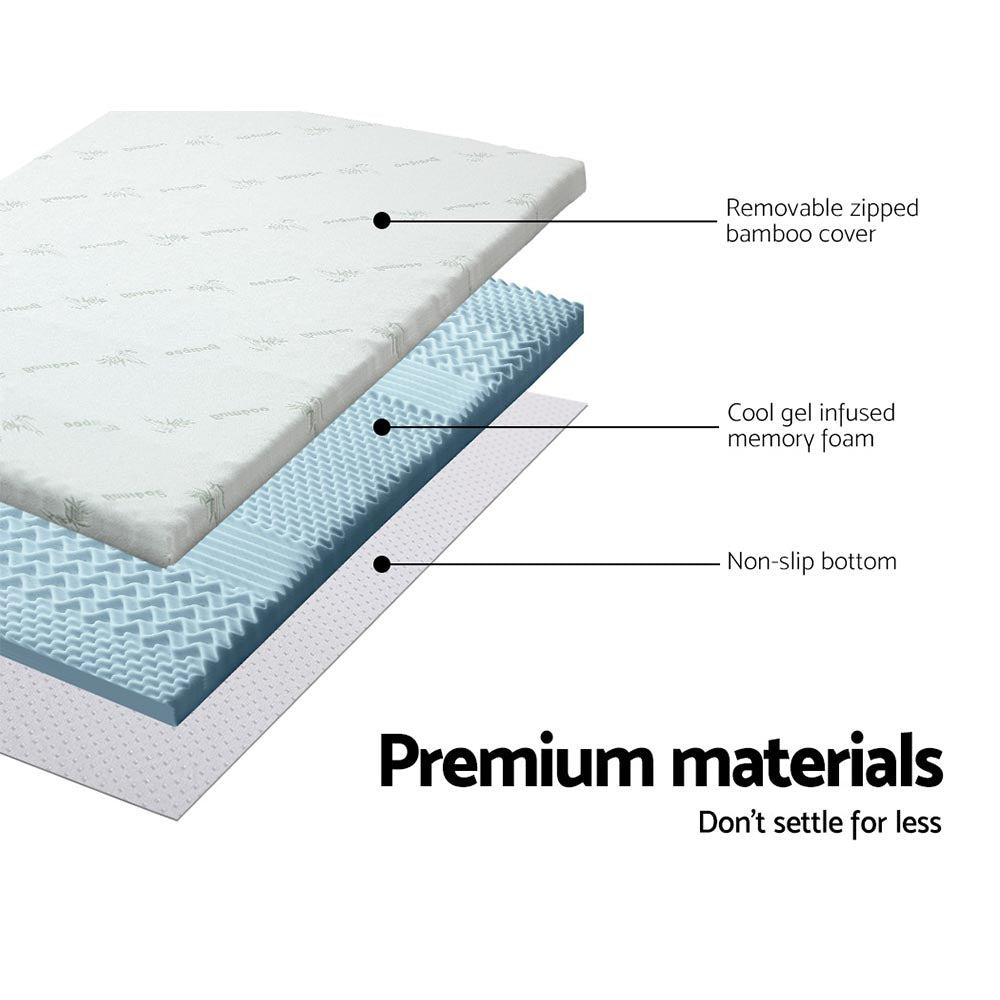 Giselle Bedding Cool Gel 7-zone Memory Foam Mattress Topper w/Bamboo Cover 8cm - Single-Furniture &gt; Mattresses-PEROZ Accessories