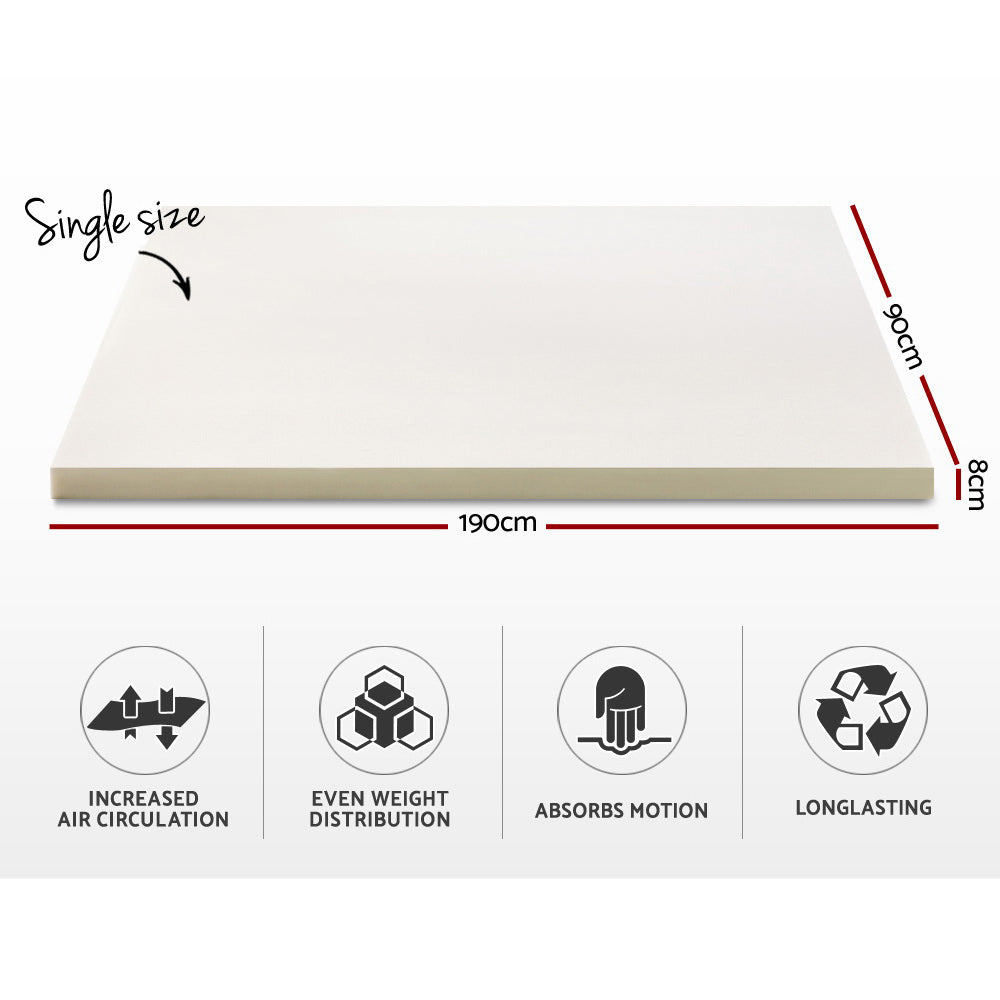 Giselle Bedding Memory Foam Mattress Topper 8cm Single-Furniture &gt; Mattresses-PEROZ Accessories