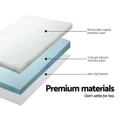 Giselle Bedding Cool Gel Memory Foam Mattress Topper w/Bamboo Cover 5cm - Single-Furniture &gt; Mattresses-PEROZ Accessories