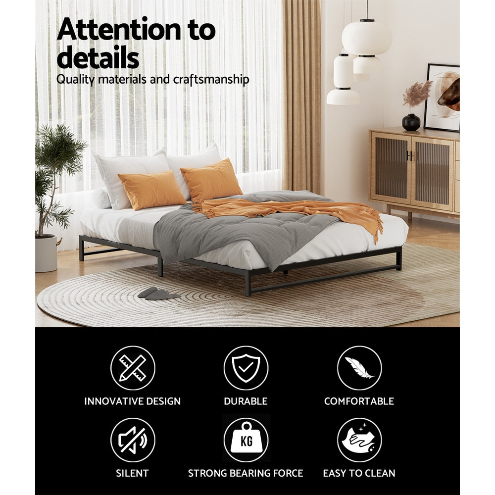 Artiss Metal Bed Frame Double Size Bed Base Mattress Platform Black BERU-Furniture &gt; Bedroom - Peroz Australia - Image - 6