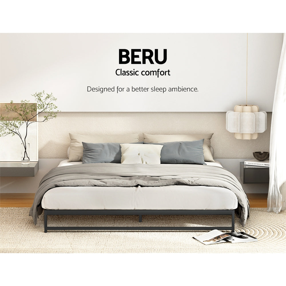 Artiss Metal Bed Frame Queen Size Bed Base Mattress Platform Black BERU-Furniture &gt; Bedroom - Peroz Australia - Image - 5