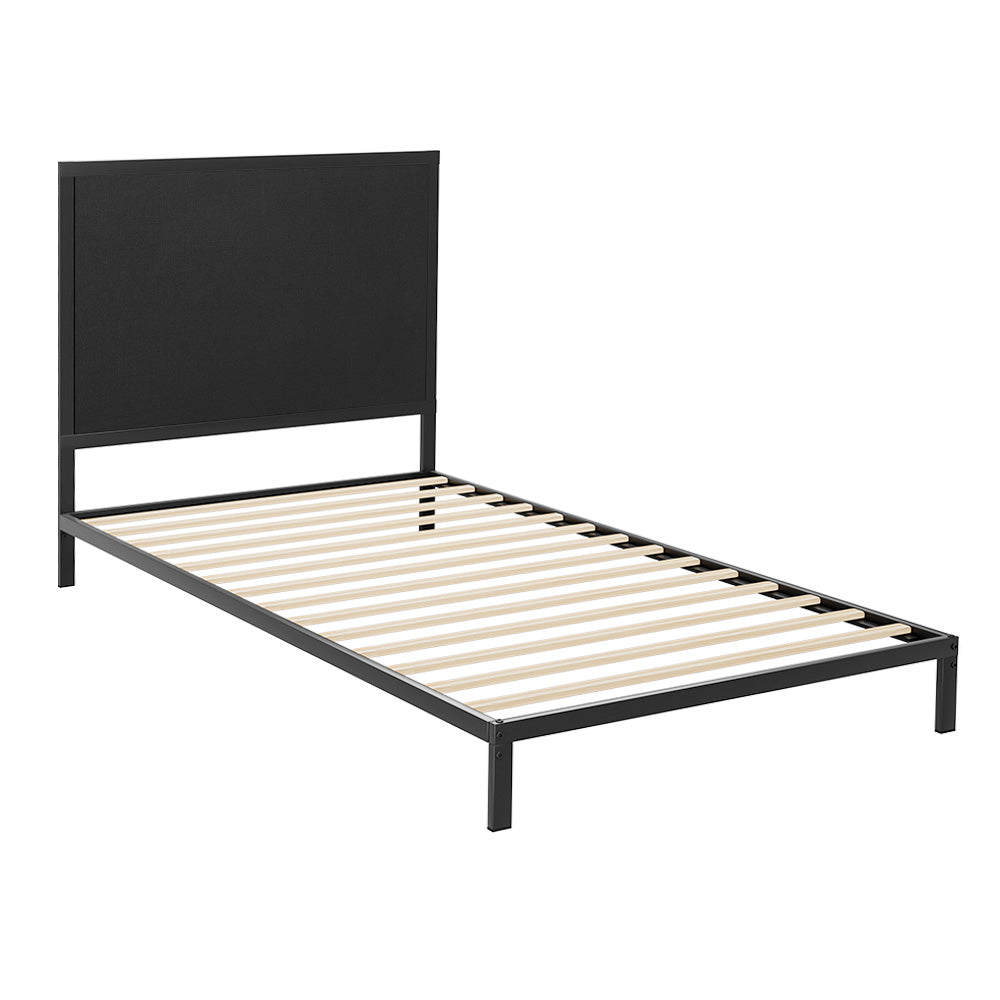 Artiss Bed Frame Metal Bed Base with Charcoal Fabric Headboard King Single PADA-Furniture &gt; Bedroom-PEROZ Accessories