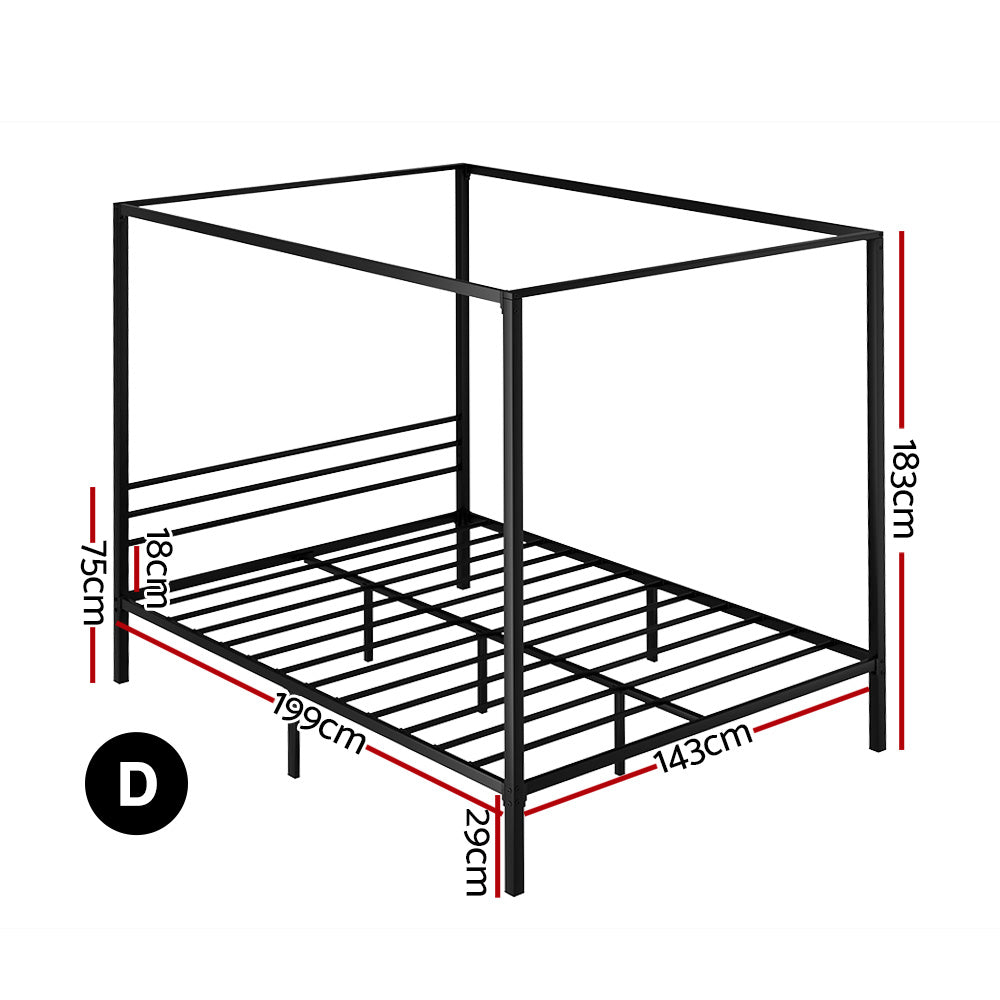 Artiss Bed Frame Metal Four-poster Platform Base Double Size Black POCHY-Furniture &gt; Bedroom - Peroz Australia - Image - 3