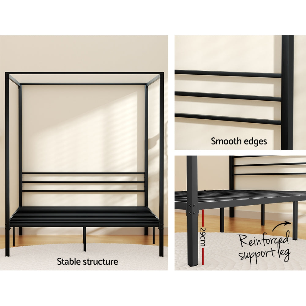 Artiss Bed Frame Metal Four-poster Platform Base Double Size Black POCHY-Furniture &gt; Bedroom - Peroz Australia - Image - 7