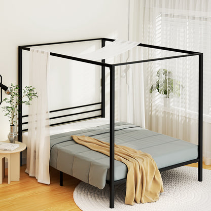 Artiss Bed Frame Metal Four-poster Platform Base Double Size Black POCHY-Furniture &gt; Bedroom - Peroz Australia - Image - 1