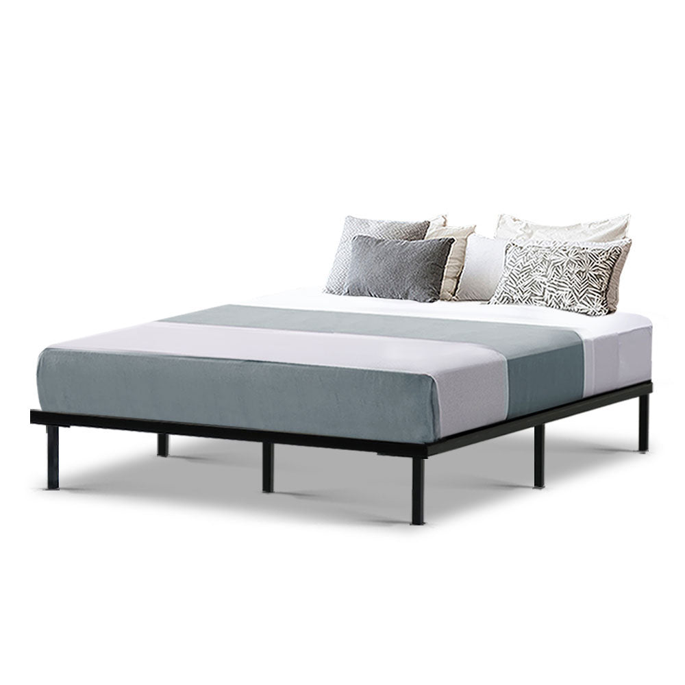 Artiss Metal Bed Frame Queen Size Bed Base Platform Foundation Wooden Black TED-Furniture &gt; Bedroom - Peroz Australia - Image - 3