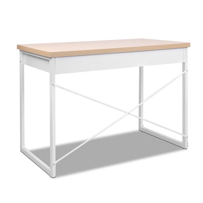 Artiss Metal Desk with Drawer - White with Wooden Top-Furniture &gt; Office - Peroz Australia - Image - 1