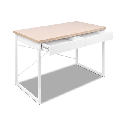 Artiss Metal Desk with Drawer - White with Wooden Top-Furniture &gt; Office - Peroz Australia - Image - 3