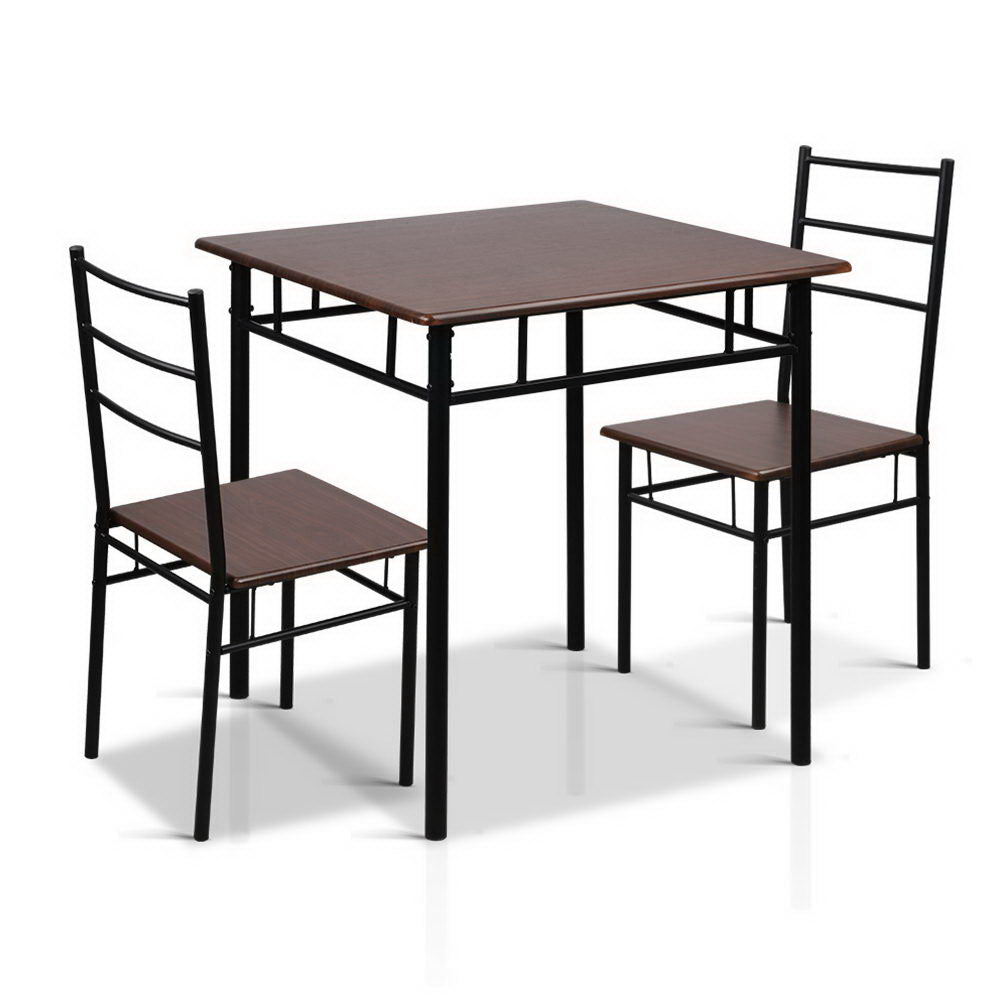 Artiss Metal Table and Chairs - Walnut &amp; Black-Furniture &gt; Dining - Peroz Australia - Image - 1