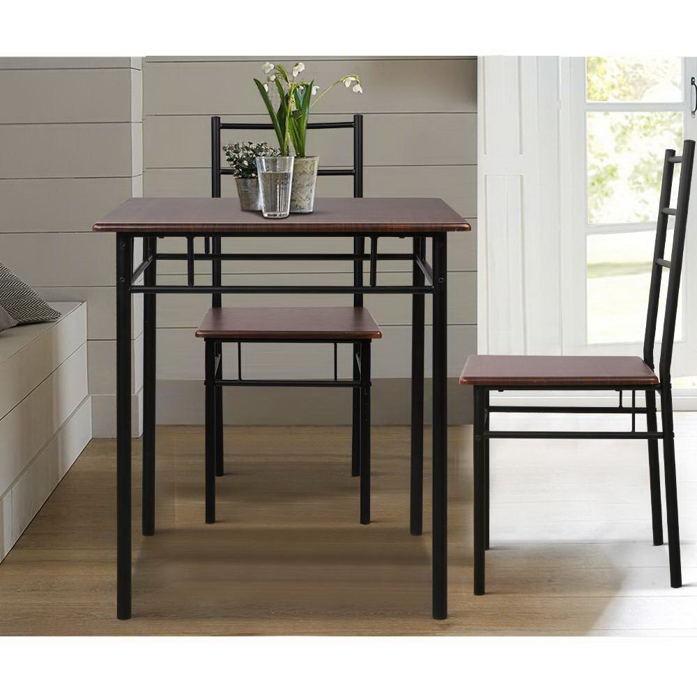 Artiss Metal Table and Chairs - Walnut &amp; Black-Furniture &gt; Dining - Peroz Australia - Image - 4