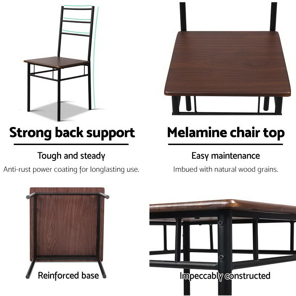 Artiss Metal Table and Chairs - Walnut &amp; Black-Furniture &gt; Dining - Peroz Australia - Image - 6