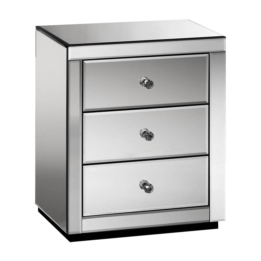 Artiss Mirrored Bedside table Drawers Furniture Mirror Glass Presia Smoky Grey-Furniture > Bedroom - Peroz Australia - Image - 1