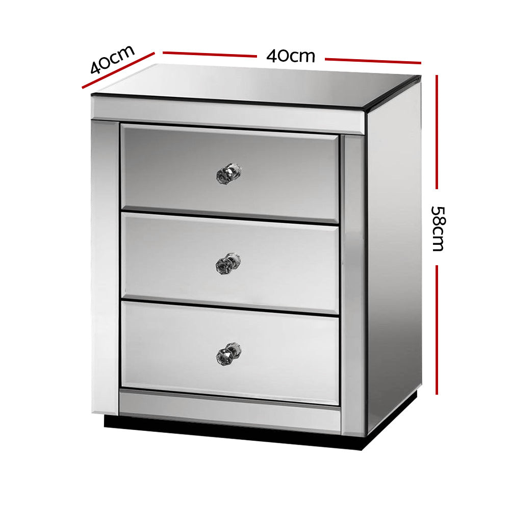 Artiss Mirrored Bedside table Drawers Furniture Mirror Glass Presia Smoky Grey-Furniture &gt; Bedroom - Peroz Australia - Image - 2