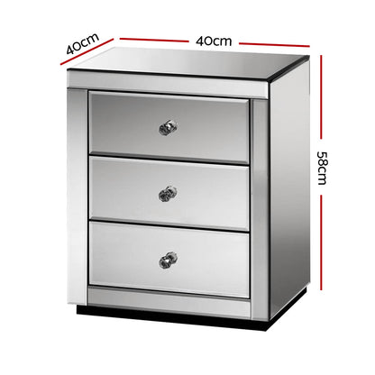 Artiss Mirrored Bedside table Drawers Furniture Mirror Glass Presia Smoky Grey-Furniture &gt; Bedroom - Peroz Australia - Image - 2