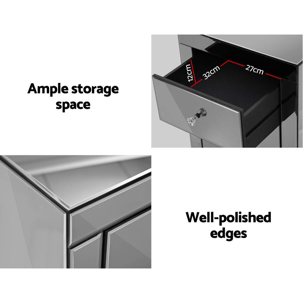 Artiss Mirrored Bedside table Drawers Furniture Mirror Glass Presia Smoky Grey-Furniture &gt; Bedroom - Peroz Australia - Image - 5