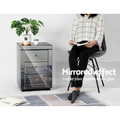 Artiss Mirrored Bedside table Drawers Furniture Mirror Glass Presia Smoky Grey-Furniture &gt; Bedroom - Peroz Australia - Image - 6
